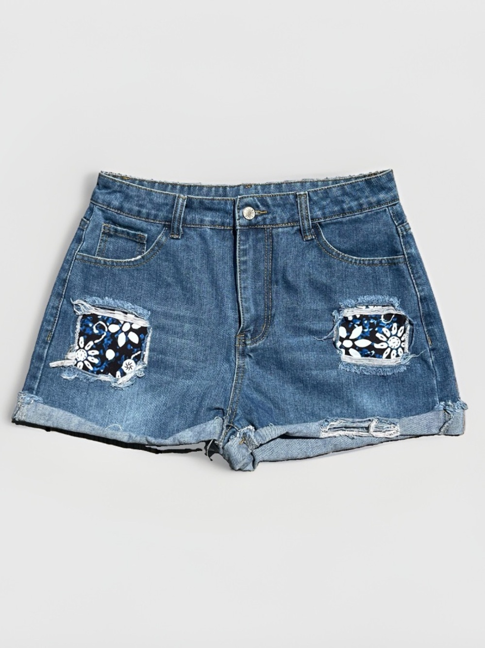 Unbranded Cutoff Denim Jean Shorts Distressed Patchwork Size Medium